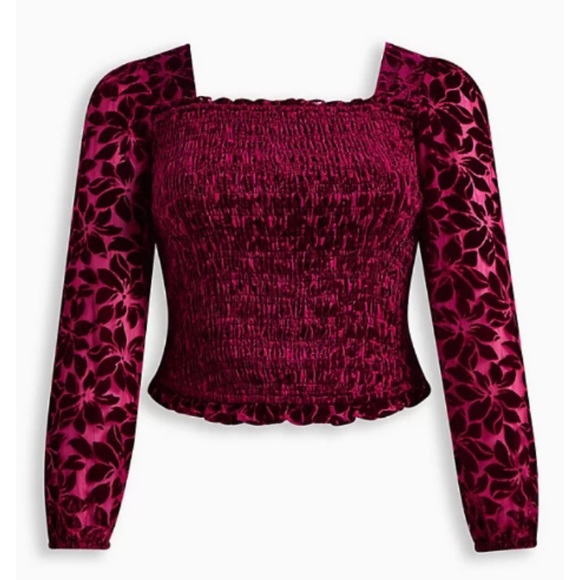 🆕 Velvet Smocked Blouson Sleeve Crop Top 1 1X 14 16 NWT Torrid New! - Picture 5 of 6